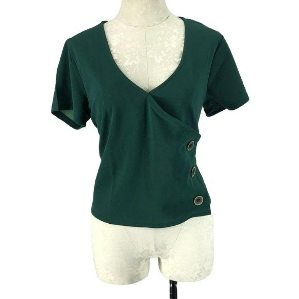 New And Next Womans Young Contemporary Vneck Business Office Green Blouse Large‎